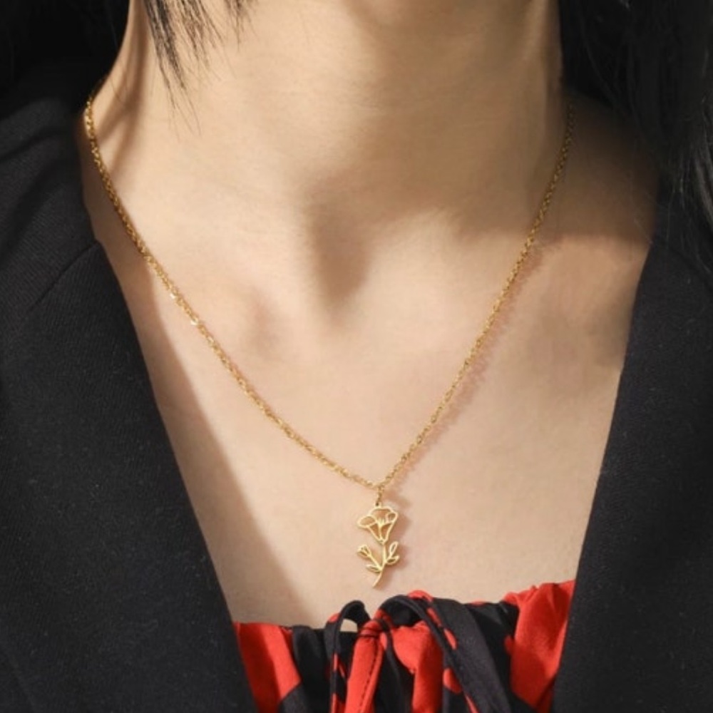 Birth flowers necklace, silver and gold